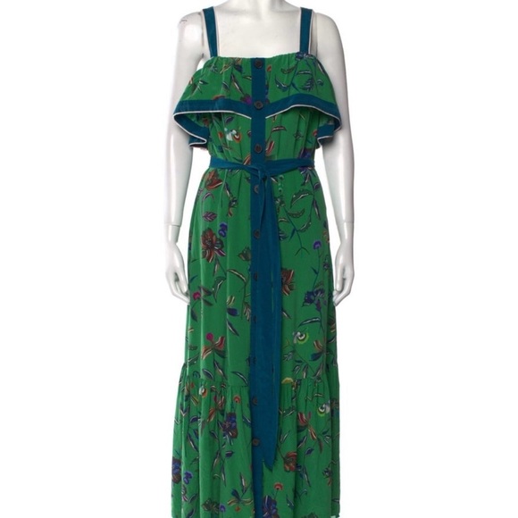 100% Silk Derek Lam 10 Crosby Floral Green Maxi Dress size Large - Picture 4 of 7